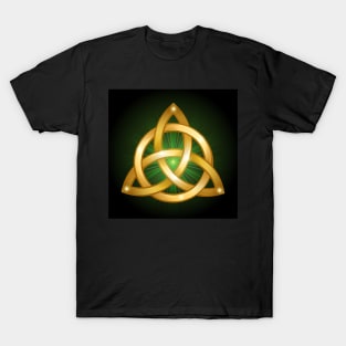 Celtic Trinity Golden Knot on black Background T-Shirt